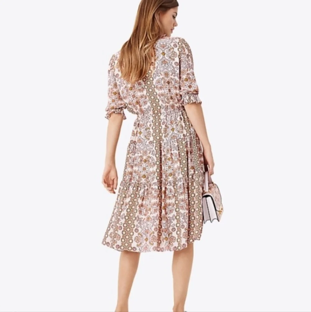 Tory Burch Multicolor Hicks Garden Serena 100% Silk Tiered Short Sleeve Dress 2
